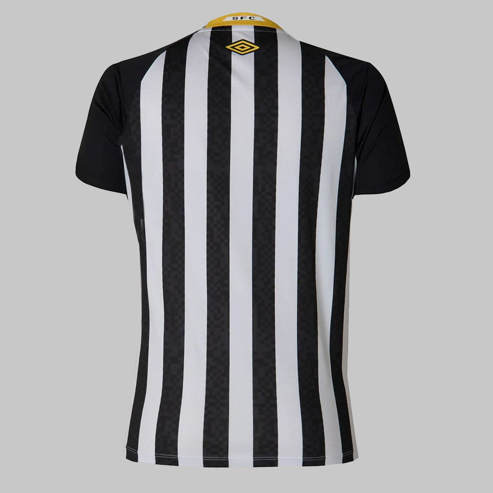 Camisa Santos II 25/26 Masculina vista traseira com design listrado preto e branco