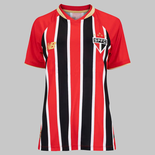 Frente da Camisa São Paulo II 25/26 Torcedora Feminina nas cores vermelho e branco