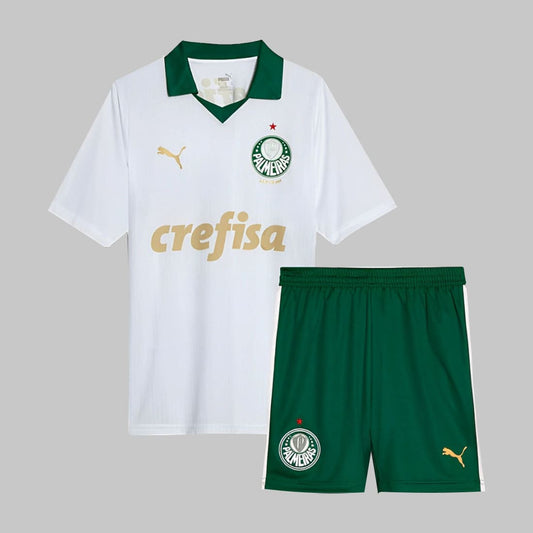 Frente da camisa infantil Palmeiras 25/26 branca modelo II
