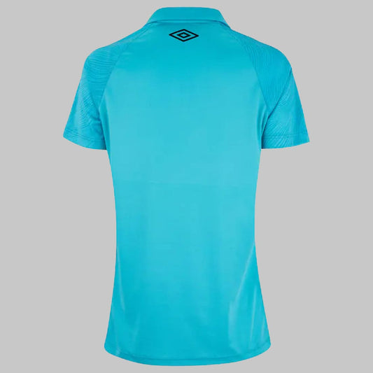 Camisa Santos III 25/26 Feminina vista traseira na cor azul com design moderno