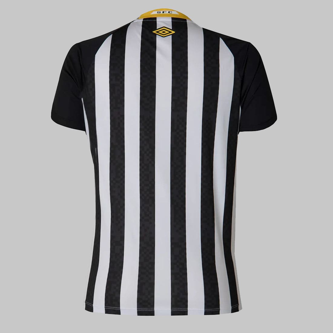Camisa Santos II 25/26 Masculina vista traseira com design listrado preto e branco