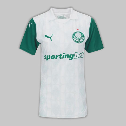 Camisa Palmeiras Away 2025 masculina vista de frente – uniforme branco oficial.