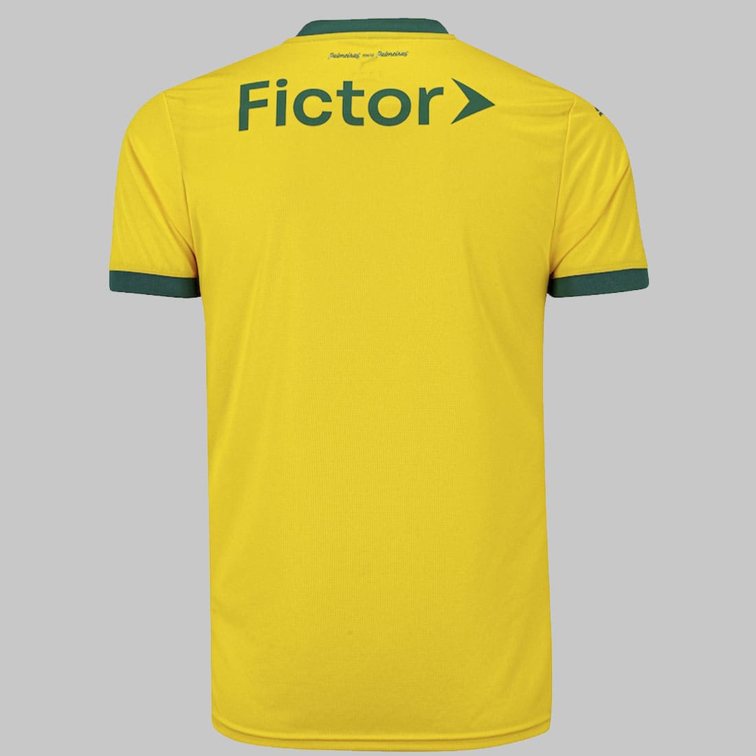 Camisa Palmeiras terceira 2025 masculina vista por trás – detalhes do modelo amarelo.