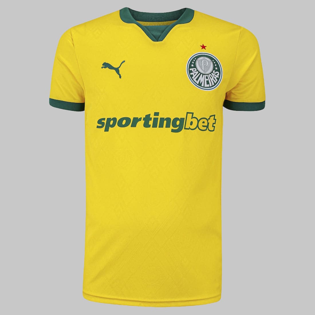 Camisa Palmeiras terceira 2025 masculina vista de frente – modelo amarelo inspirado em 1965.