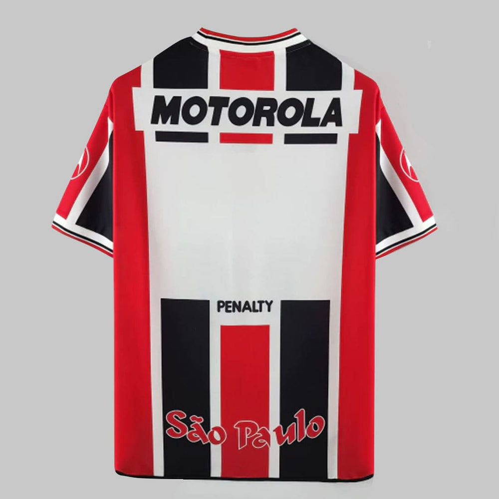 Costas da Camisa São Paulo II Retrô 1999/2000 Masculina vermelha com detalhes clássicos