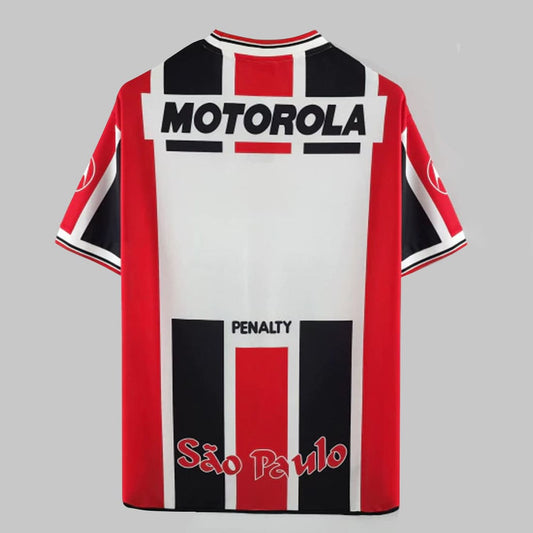 Costas da Camisa São Paulo II Retrô 1999/2000 Masculina vermelha com detalhes clássicos