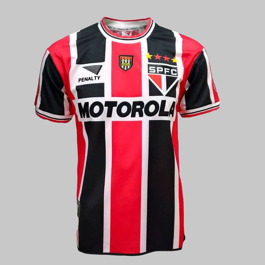 Frente da Camisa São Paulo II Retrô 1999/2000 Masculina nas cores vermelho e branco