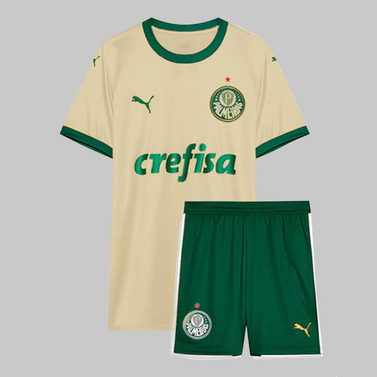 Frente da camisa infantil Palmeiras III 24/25 dourada
