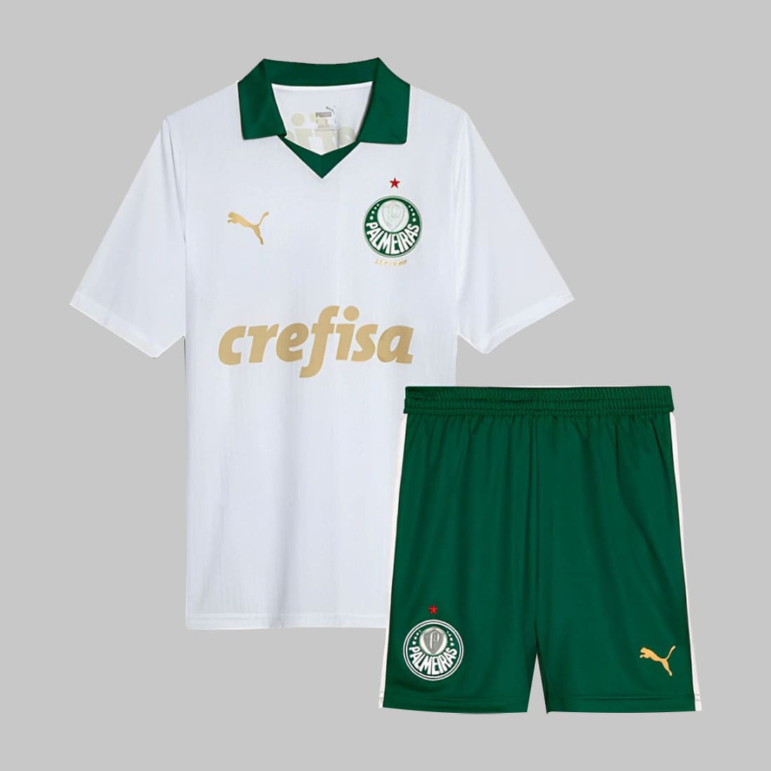 Frente da camisa infantil Palmeiras 25/26 branca modelo II
